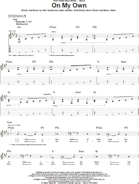 On My Own - Guitar TAB, New, Main