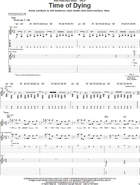 Time Of Dying - Guitar TAB, New, Main