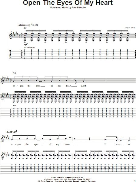 Open The Eyes Of My Heart - Guitar Tab Play-Along, New, Main