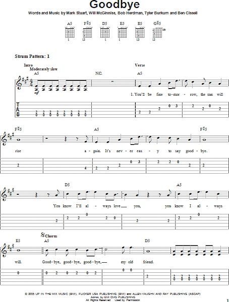 Goodbye - Easy Guitar with TAB, New, Main