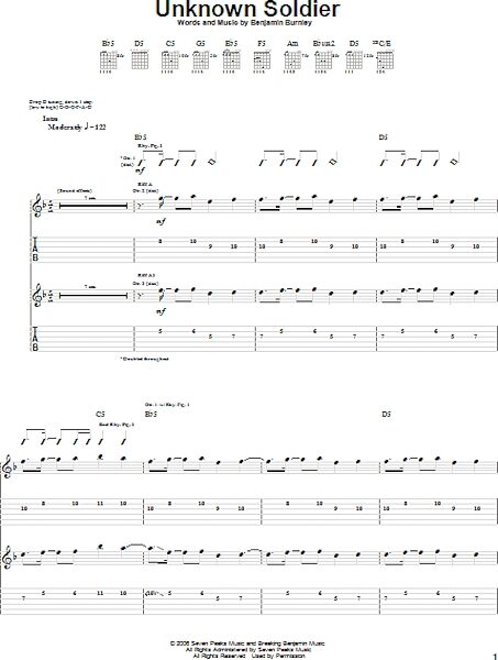 Unknown Soldier - Guitar TAB, New, Main