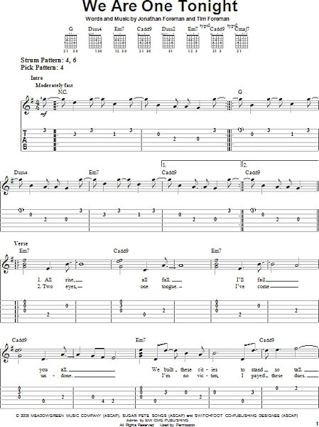 We Are One Tonight - Easy Guitar with TAB, New, Main
