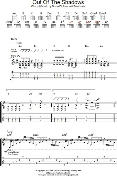 Out Of The Shadows - Guitar TAB, New, Main