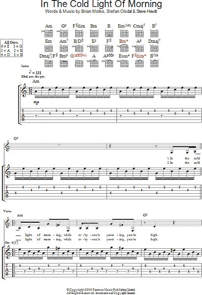 In The Cold Light Of Morning - Guitar TAB, New, Main