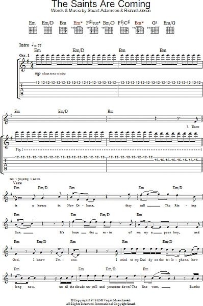 The Saints Are Coming - Guitar TAB, New, Main