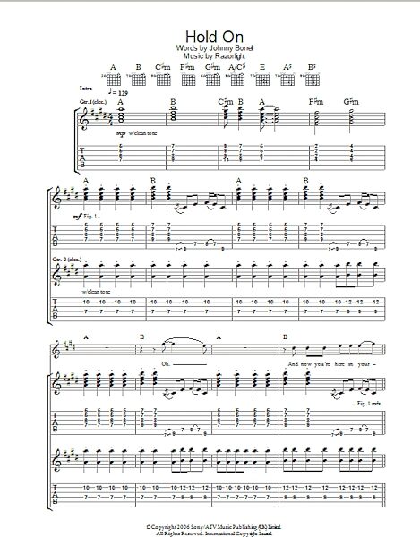Hold On - Guitar TAB, New, Main