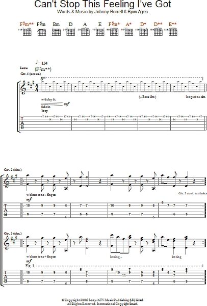Can't Stop This Feeling I've Got - Guitar TAB, New, Main