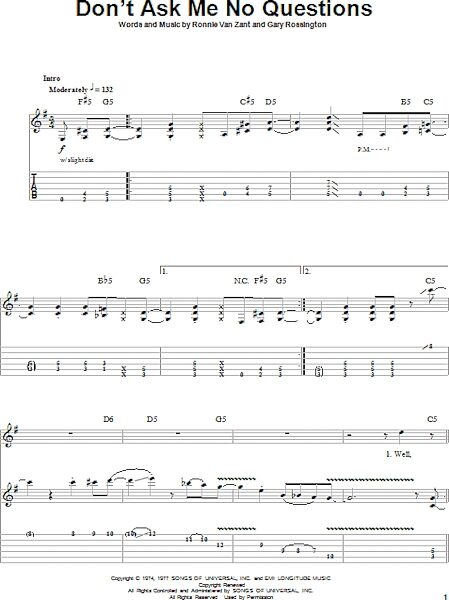 Don't Ask Me No Questions - Guitar Tab Play-Along, New, Main