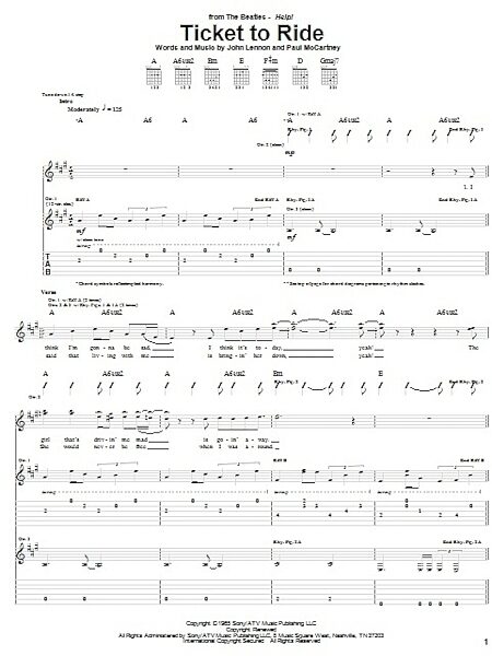 Ticket To Ride - Guitar TAB, New, Main