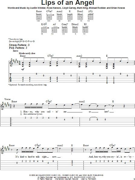 Lips Of An Angel - Easy Guitar with TAB, New, Main