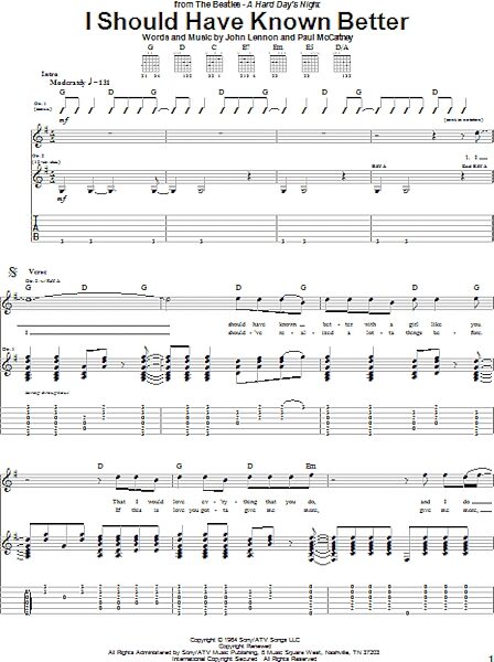 I Should Have Known Better - Guitar TAB, New, Main