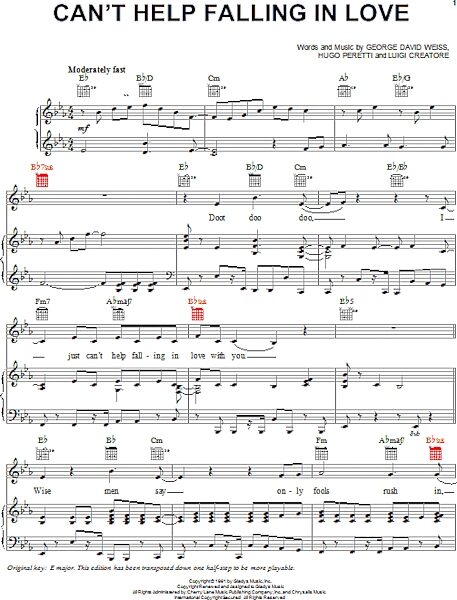 Can't Help Falling In Love - Piano/Vocal/Guitar, New, Main