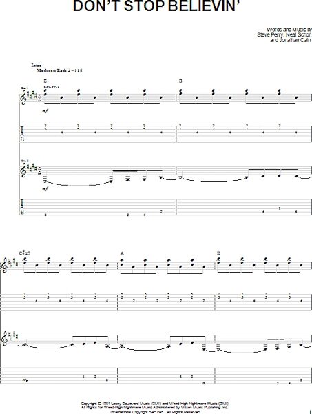 Don't Stop Believin' - Easy Guitar with TAB, New, Main