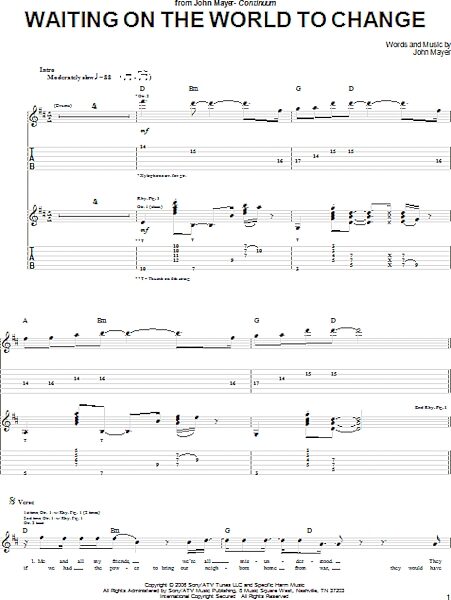 Waiting On The World To Change - Guitar TAB, New, Main