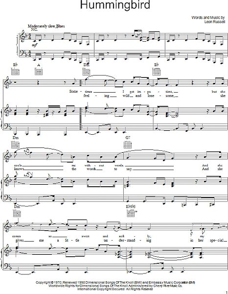 Hummingbird - Piano/Vocal/Guitar, New, Main