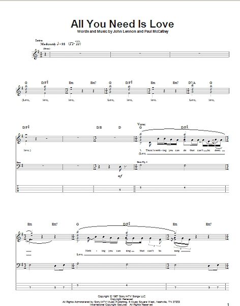 All You Need Is Love - Bass Tab, New, Main