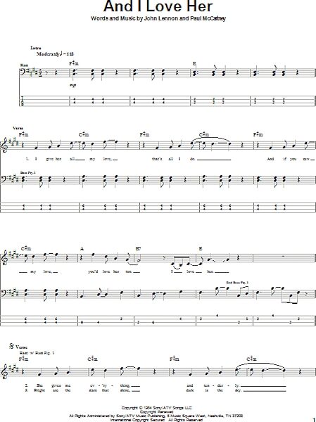 And I Love Her - Bass Tab, New, Main