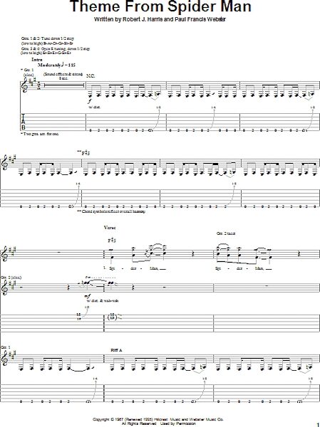 Theme From Spider-Man - Guitar TAB, New, Main