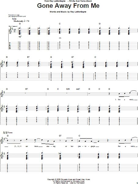 Gone Away From Me - Guitar TAB, New, Main