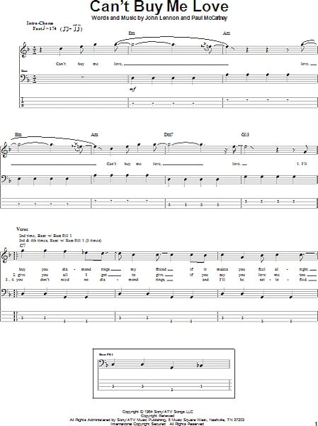 Can't Buy Me Love - Bass Tab, New, Main