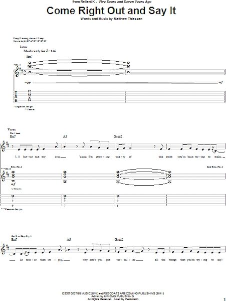 Come Right Out And Say It - Guitar TAB, New, Main
