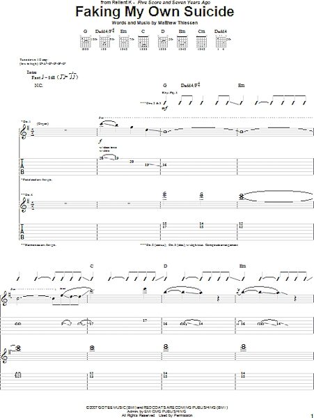 Faking My Own Suicide - Guitar TAB, New, Main
