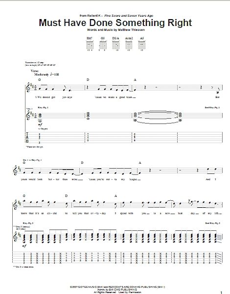 Must Have Done Something Right - Guitar TAB, New, Main