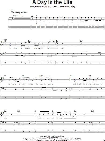 A Day In The Life - Bass Tab, New, Main
