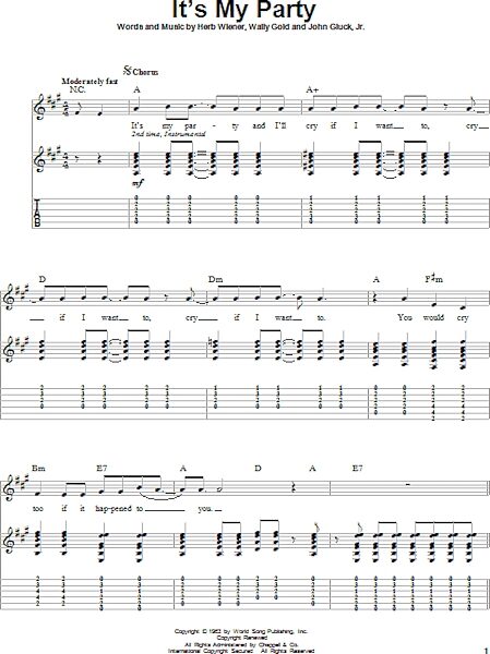 It's My Party - Guitar TAB, New, Main