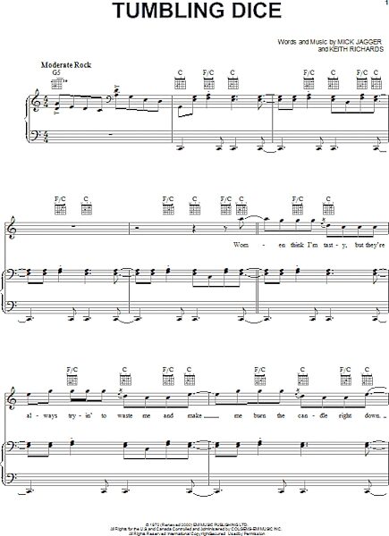 Tumbling Dice - Piano/Vocal/Guitar, New, Main