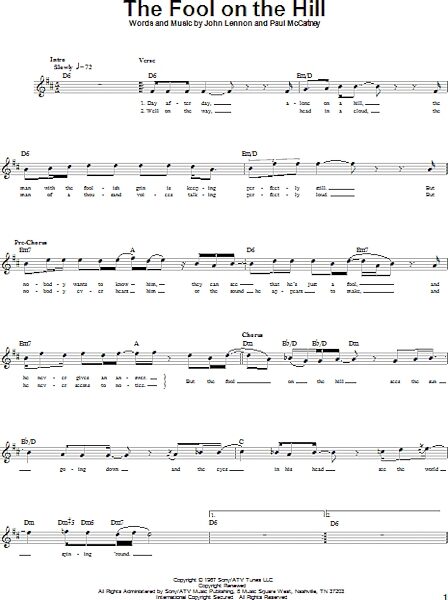The Fool On The Hill - Bass Tab, New, Main