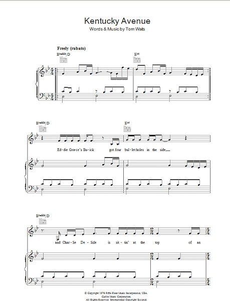 Kentucky Avenue - Piano/Vocal/Guitar, New, Main