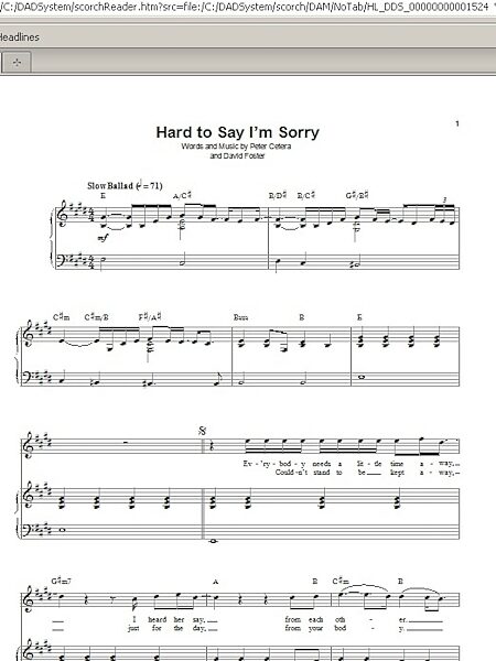 Hard To Say I'm Sorry - Piano Vocal, New, Main