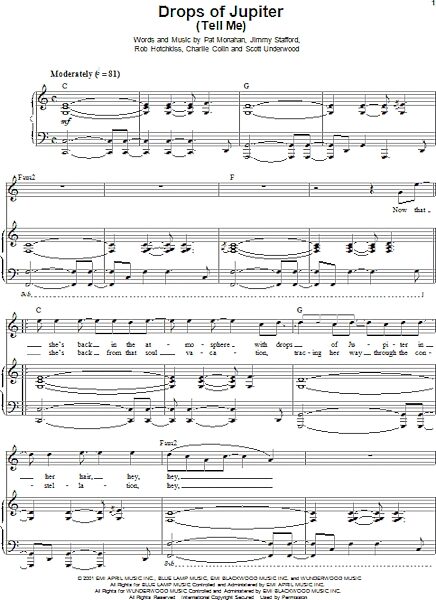 Drops Of Jupiter (Tell Me) - Piano Vocal, New, Main