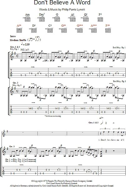 Don't Believe A Word - Guitar TAB, New, Main