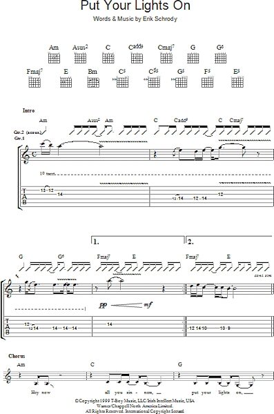 Put Your Lights On - Guitar TAB, New, Main