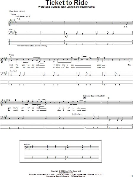 Ticket To Ride - Bass Tab, New, Main