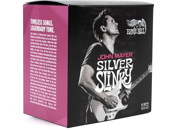 Ernie Ball John Mayer Silver Slinky Guitar Strings, 6-Pack, Action Position Back