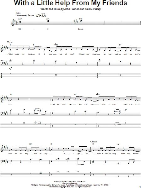 With A Little Help From My Friends - Bass Tab, New, Main