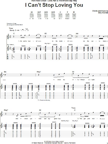 Can't Stop Loving You (Though I Try) - Guitar TAB, New, Main