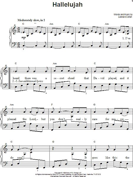 Hallelujah - Easy Piano, New, Main