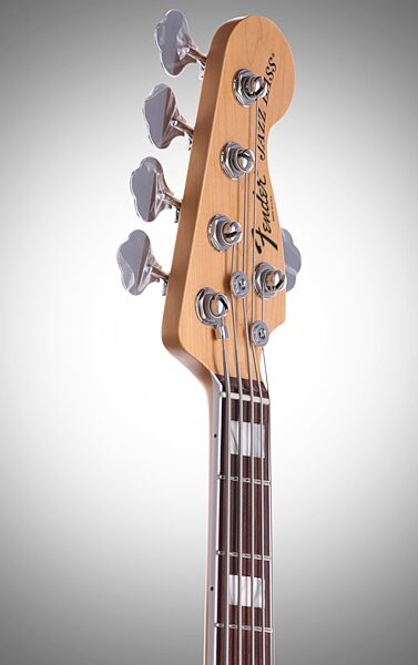 Fender American Deluxe Jazz V 5-String Electric Bass (Rosewood with Case), Headstock Left Front