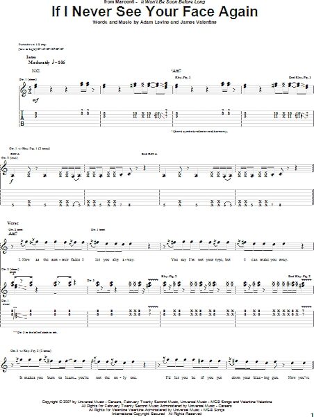 If I Never See Your Face Again - Guitar TAB, New, Main
