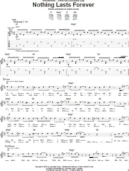 Nothing Lasts Forever - Guitar TAB, New, Main