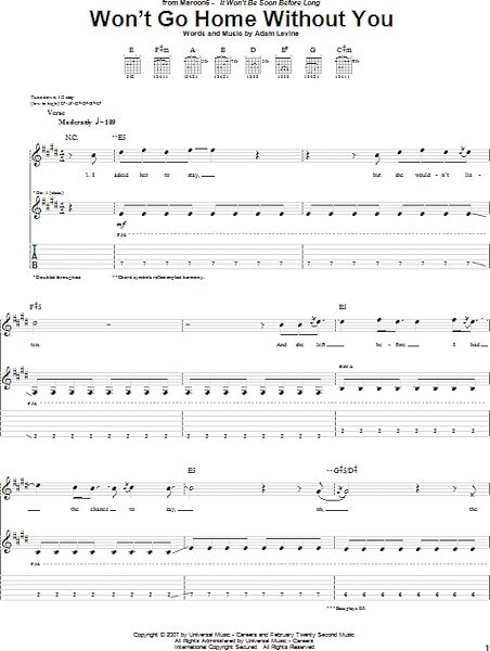 Won't Go Home Without You - Guitar TAB, New, Main
