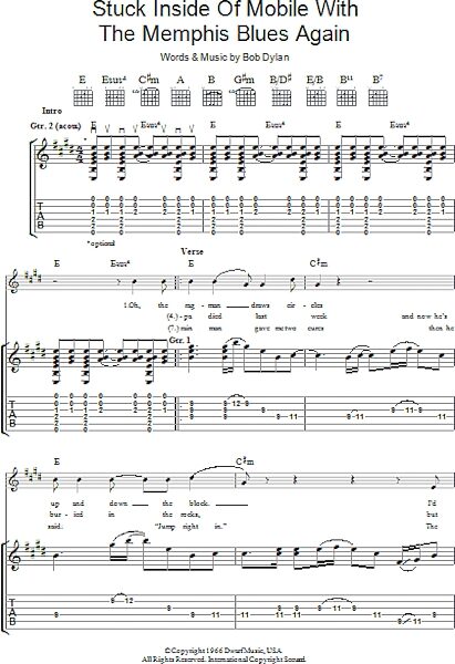 Stuck Inside Of Mobile With The Memphis Blues Again - Guitar TAB, New, Main