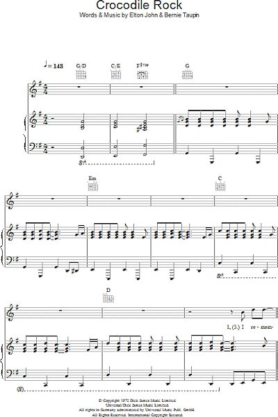 Crocodile Rock - Piano/Vocal/Guitar, New, Main