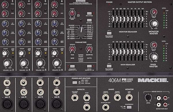 Mackie 406M Powered Mixer (Mono, 500 Watts), Front Panel
