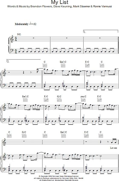 My List - Piano/Vocal/Guitar, New, Main