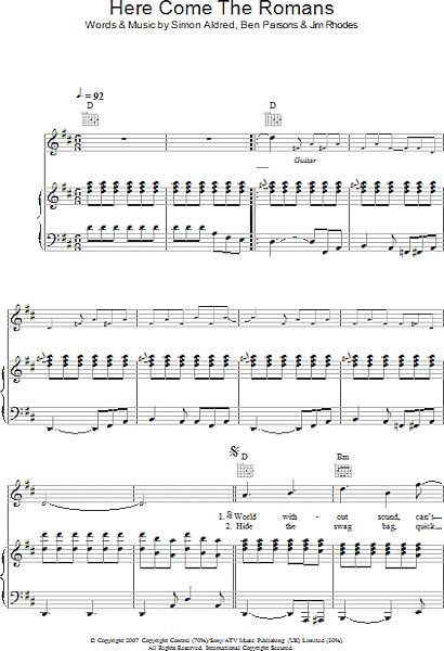 Here Come The Romans - Piano/Vocal/Guitar, New, Main